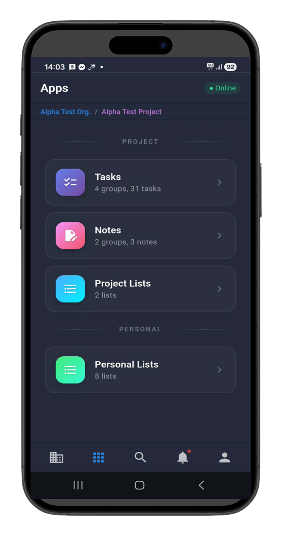 SOMIGO mobile app - Tasks view