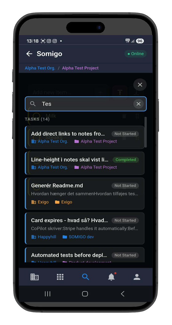 SOMIGO mobile app - Project view